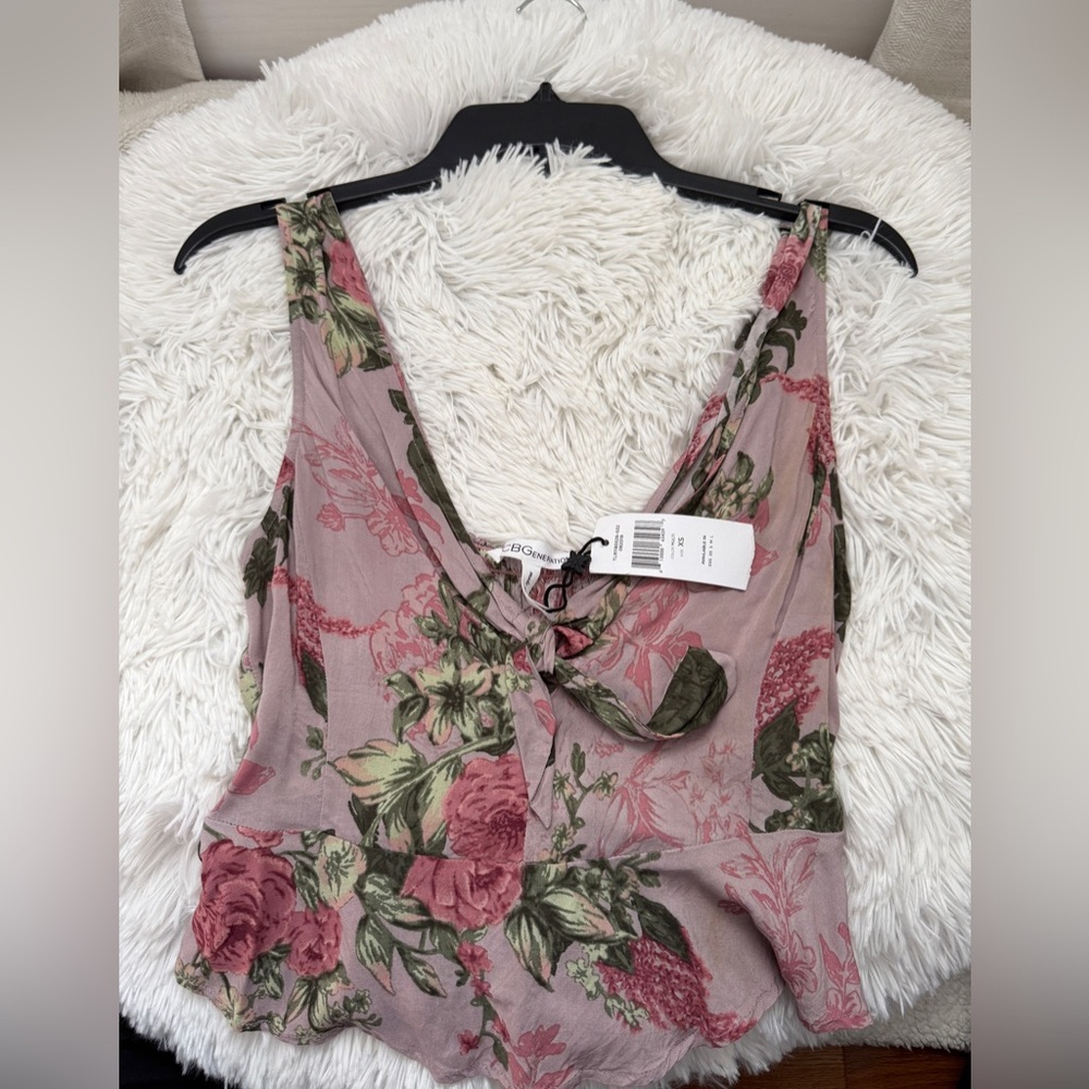 BCBGeneration Peplum Multi-Color Floral Tank Top
